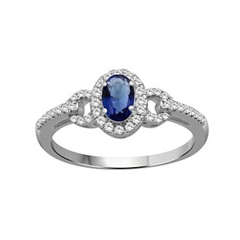 Jewelexcess Sterling Silver Lab-Created Gemstone & Lab-Created White Sapphire Halo Ring