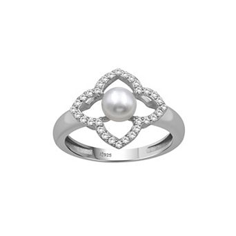 Jewelexcess Sterling Silver Freshwater Cultured Pearl & Lab-Created White Sapphire Ring