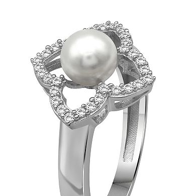 Jewelexcess Sterling Silver Freshwater Cultured Pearl & Lab-Created White Sapphire Ring
