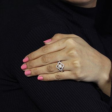 Jewelexcess Sterling Silver Freshwater Cultured Pearl & Lab-Created White Sapphire Ring