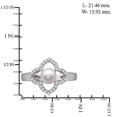 Jewelexcess Sterling Silver Freshwater Cultured Pearl & Lab-Created White Sapphire Ring