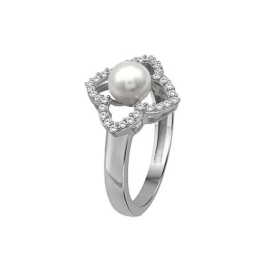 Jewelexcess Sterling Silver Freshwater Cultured Pearl & Lab-Created White Sapphire Ring