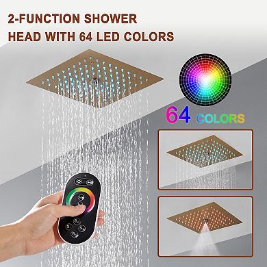 Mondawe 64 Colors LED 3 Functions 6 Sprays Flush Ceiling Mounted Thermostatic Shower System
