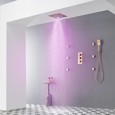 Mondawe 64 Colors LED 3 Functions 6 Sprays Flush Ceiling Mounted Thermostatic Shower System
