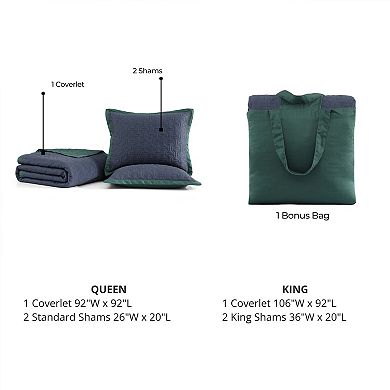 Bebejan 100% Cotton Sateen 3 Piece Textured Quilted Coverlet Set