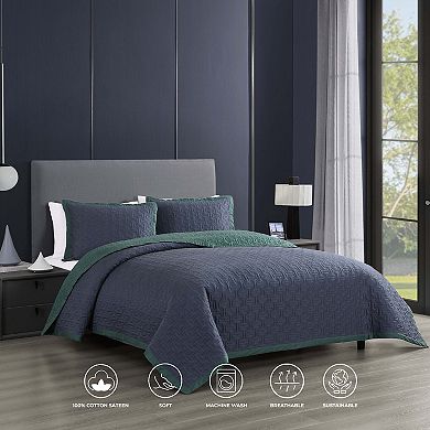 Bebejan 100% Cotton Sateen 3 Piece Textured Quilted Coverlet Set