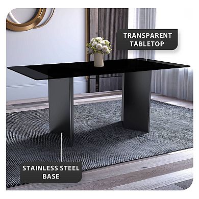 Leisuremod Dining Table Rectangular Stone Top And Steel Base Olyra Collection