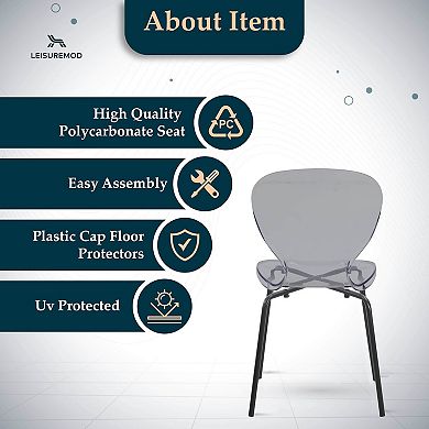 Oyster Modern Transparent Side Chair with Black Base Metal in Transparent Black