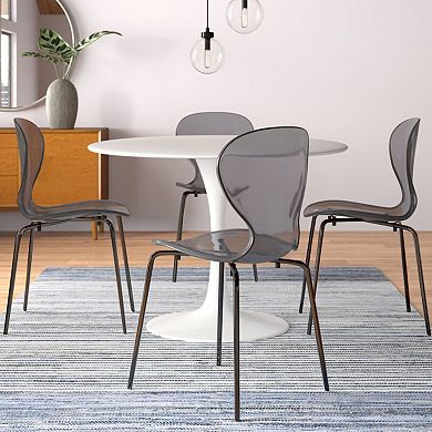 Oyster Modern Transparent Side Chair with Black Base Metal in Transparent Black