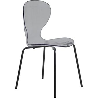 Oyster Modern Transparent Side Chair with Black Base Metal in Transparent Black