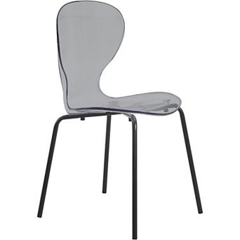 Oyster Modern Transparent Side Chair with Black Base Metal in Transparent Black