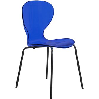 Oyster Modern Transparent Side Chair with Black Base Metal in Transparent Black