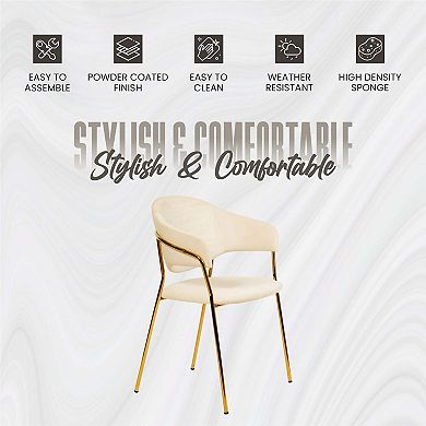 Dining Chair Upholstered in Leather or Velvet in Gold Stainless Steel Armchair
