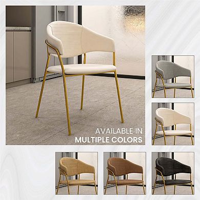 Dining Chair Upholstered in Leather or Velvet in Gold Stainless Steel Armchair
