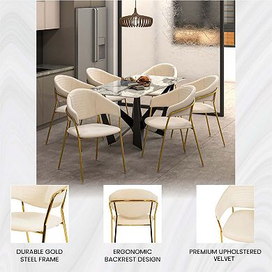 Dining Chair Upholstered in Leather or Velvet in Gold Stainless Steel Armchair
