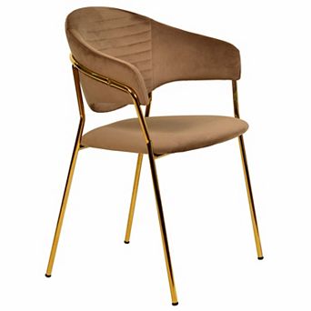Dining Chair Upholstered in Leather or Velvet in Gold Stainless Steel Armchair