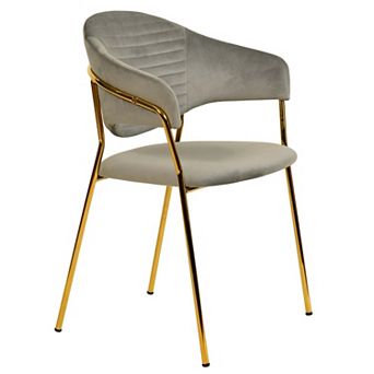 Dining Chair Upholstered in Leather or Velvet in Gold Stainless Steel Armchair