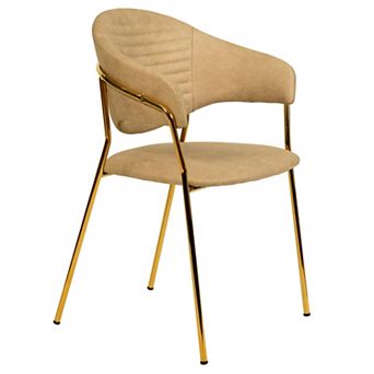 Dining Chair Upholstered in Leather or Velvet in Gold Stainless Steel Armchair
