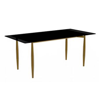 Leisuremod Zinti Dining Table With Glass Rectangular Top And Steel Base