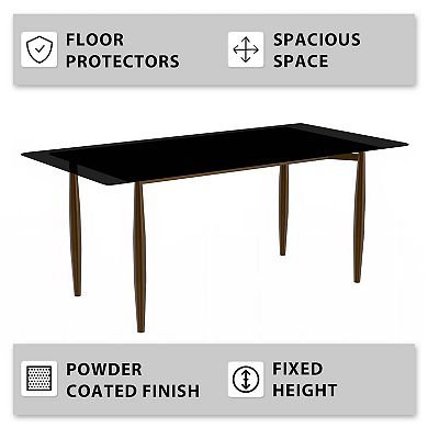 Leisuremod Zinti Dining Table With Glass Rectangular Top And Steel Base