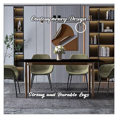 Leisuremod Zinti Dining Table With Glass Rectangular Top And Steel Base