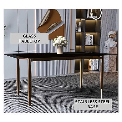 Leisuremod Zinti Dining Table With Glass Rectangular Top And Steel Base