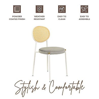Dining Chair in Velvet Fabric Armless Rattan Back Side Chair with Steel Base