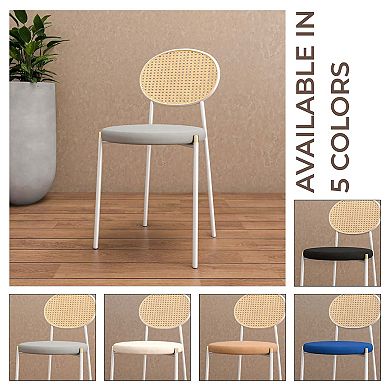 Dining Chair in Velvet Fabric Armless Rattan Back Side Chair with Steel Base