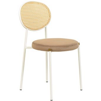 Dining Chair in Velvet Fabric Armless Rattan Back Side Chair with Steel Base