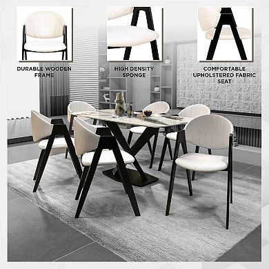 Upholstered Dining Chair in Leather with Curved Back and Iron Base