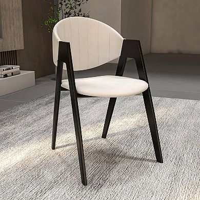Upholstered Dining Chair in Leather with Curved Back and Iron Base