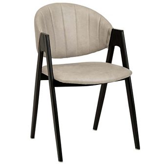 Upholstered Dining Chair in Leather with Curved Back and Iron Base