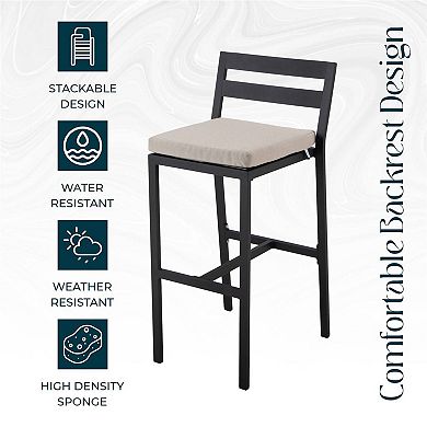 Chelsea Patio Bar Stool in Powder-Coated Aluminum Frame with Removable Cushion
