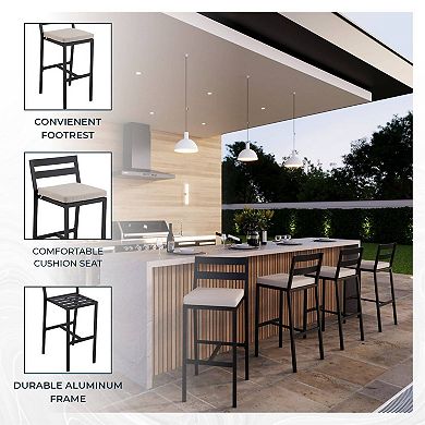 Chelsea Patio Bar Stool in Powder-Coated Aluminum Frame with Removable Cushion