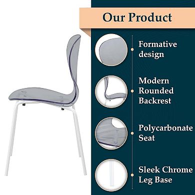 LeisureMod Modern Oyster Transparent Dining Chair Stainless Steel White Base