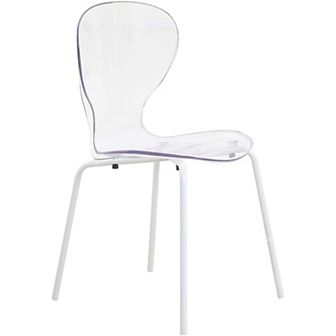 LeisureMod Modern Oyster Transparent Dining Chair Stainless Steel White Base