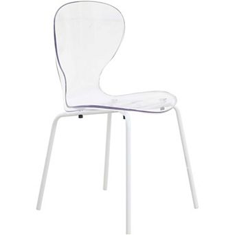LeisureMod Modern Oyster Transparent Dining Chair Stainless Steel White Base