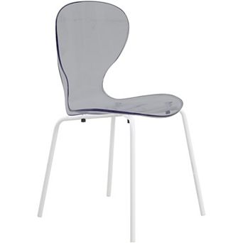LeisureMod Modern Oyster Transparent Dining Chair Stainless Steel White Base