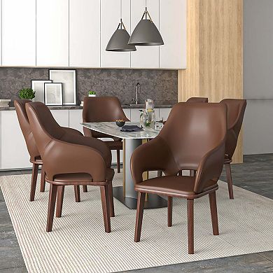 Vivara Collection Dining Chair Upholstered in Leather with Rubberwood Base