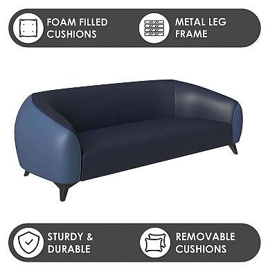 Leisuremod 3 Seater Sofa Upholstered Leather With Metal Legs Opula Series