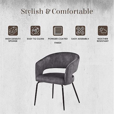 Dining Chair Upholstered in Leather Velvet with Open Curved Backrest in Iron