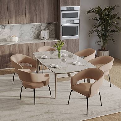 Dining Chair Upholstered in Leather Velvet with Open Curved Backrest in Iron