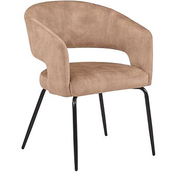 Dining Chair Upholstered in Leather Velvet with Open Curved Backrest in Iron