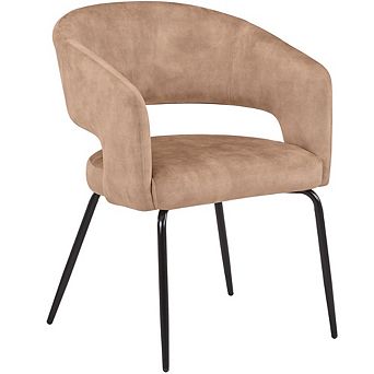 Dining Chair Upholstered in Leather Velvet with Open Curved Backrest in Iron