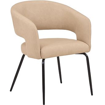 Dining Chair Upholstered in Leather Velvet with Open Curved Backrest in Iron