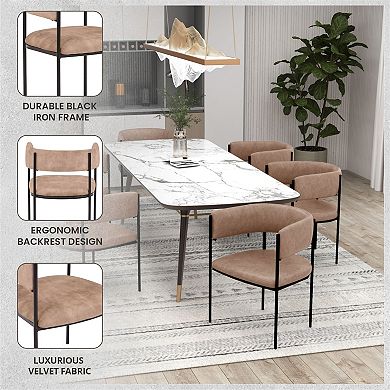 Dining Chair in Velvet with Open-Back and Powder Coated Iron Legs