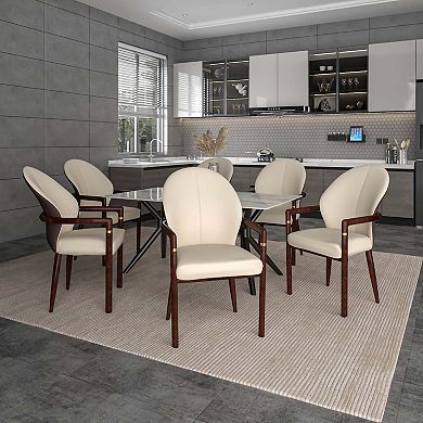 Dining Chair Leather/Velvet Fabric Armchair in Rubberwood with Gold Accents