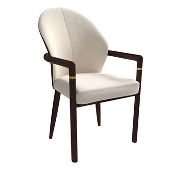 Dining Chair Leather/Velvet Fabric Armchair in Rubberwood with Gold Accents