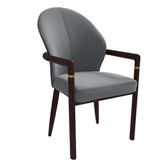 Dining Chair Leather/Velvet Fabric Armchair in Rubberwood with Gold Accents