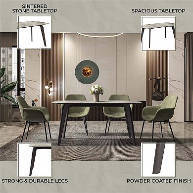 Leisurmod Krevor Dining Table With Sintered Stone Tabletop And Steel Base